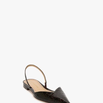 Victoria Beckham Victoria Angle Halter Back Flat Croc Embossed Leather - Image 1