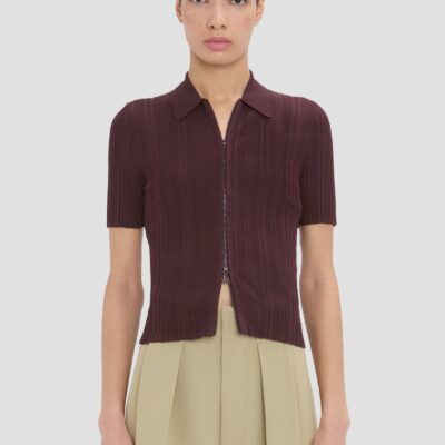 Victoria Beckham Ribbed Polo Top - Image 1