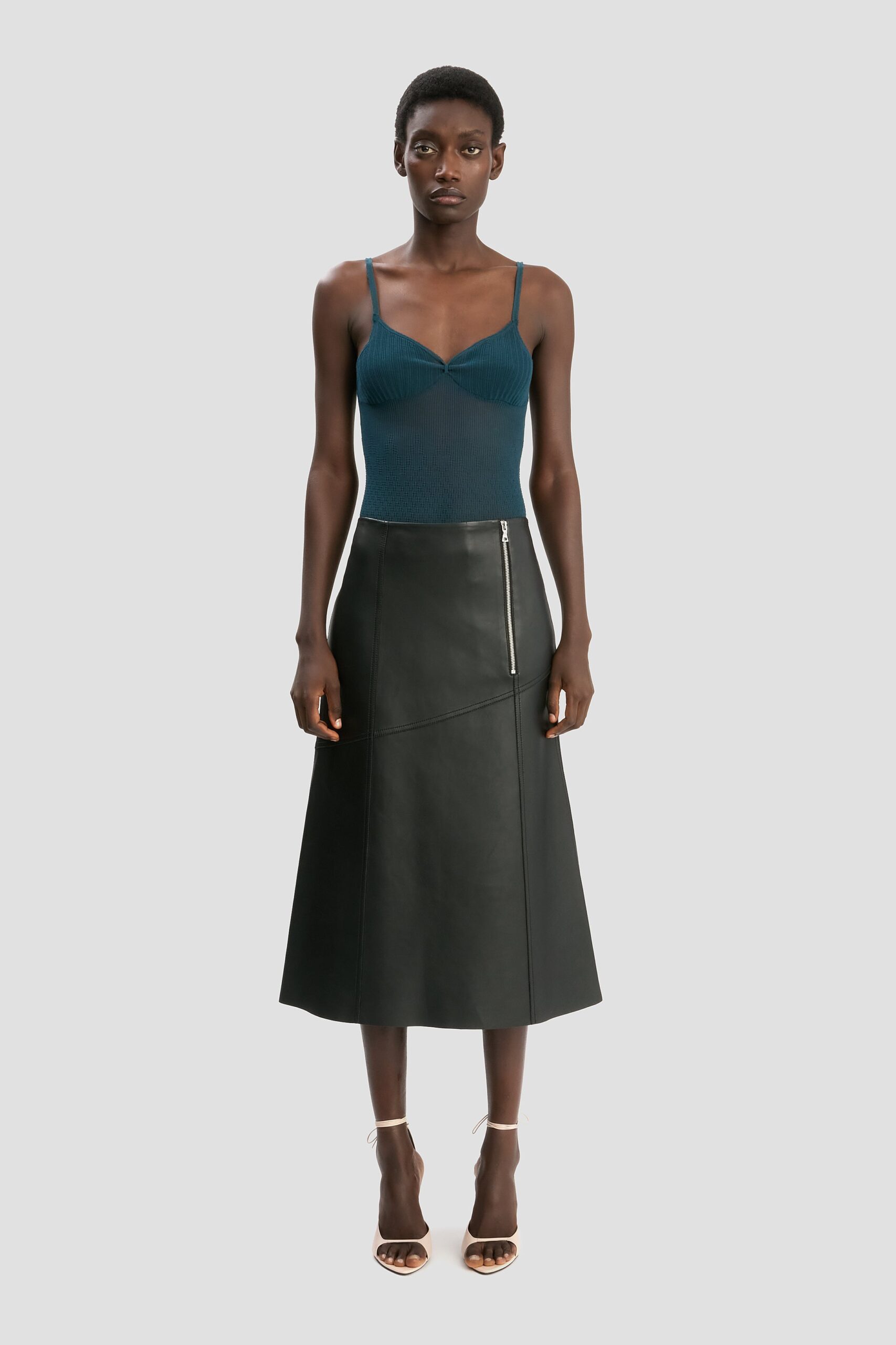 Victoria Beckham Panelled Leather Midi Skirt - Image 1