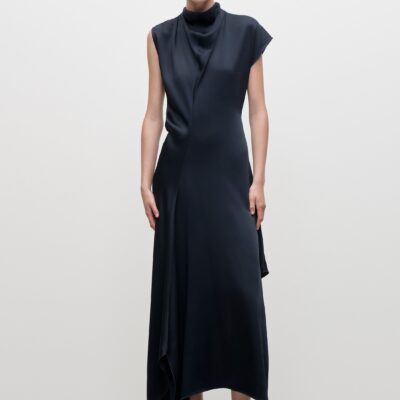 Victoria Beckham High Neck Draped Midi Dress - Image 1