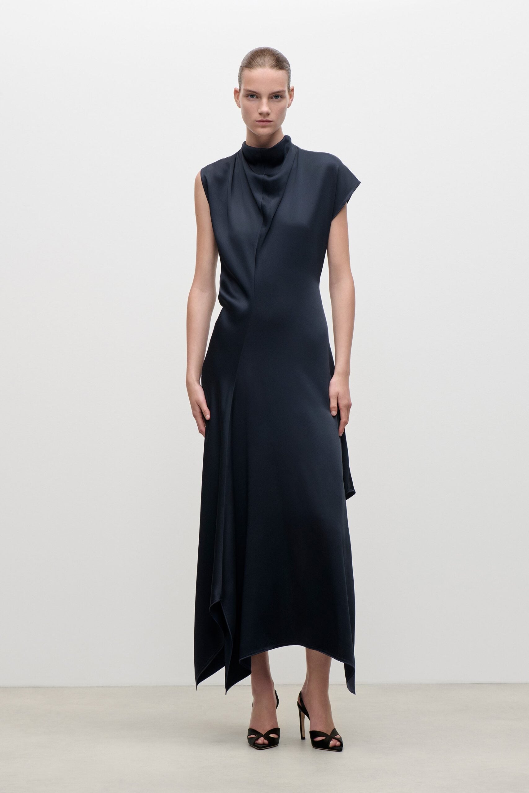 Victoria Beckham High Neck Draped Midi Dress - Image 1