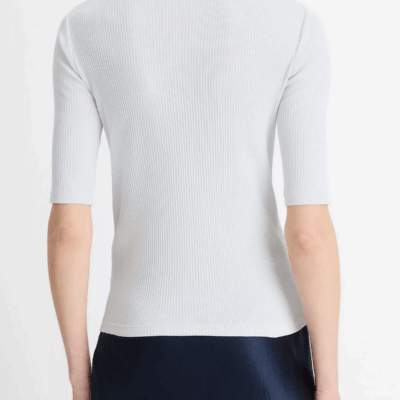 Vince. Ribbed Pima Cotton Elbow-Sleeve T-Shirt - Image 2