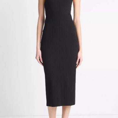 Vince. Cotton-Blend Ribbed High-Neck Tank Dress - Image 1