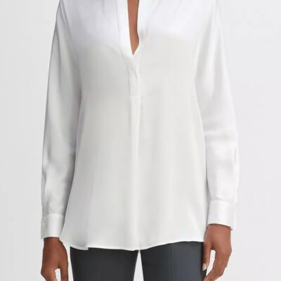 Vince. Silk Satin Band-Collar Blouse - Image 2