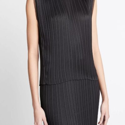 Vince. Pleated Satin Crew Neck Shell - Image 2