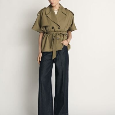 Veronika Maine Wool Cropped Cape Trench - Image 1