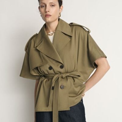 Veronika Maine Wool Cropped Cape Trench - Image 2