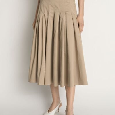 Veronika Maine Stretch Cotton Pleat Midi Skirt - Image 2