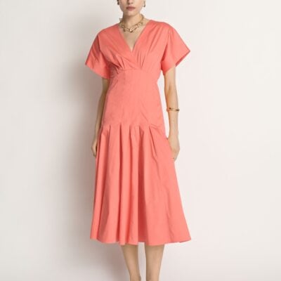 Veronika Maine Stretch Cotton Pleat Midi Dress - Image 1