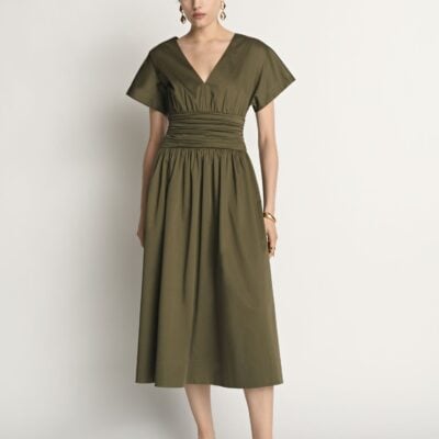 Veronika Maine Stretch Cotton Gathered Waist Midi Dress - Image 1
