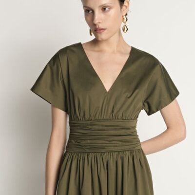 Veronika Maine Stretch Cotton Gathered Waist Midi Dress - Image 2
