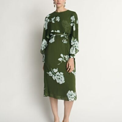 Veronika Maine Stamp Floral Georgette Midi Dress - Image 1