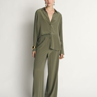 Veronika Maine Silk Rib Waist Wide Leg Pant - Image 1