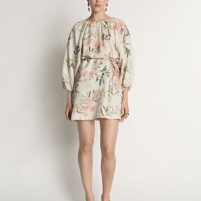 Veronika Maine Palm Floral Viscose Linen Mini Dress - Image 1