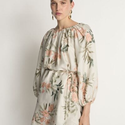 Veronika Maine Palm Floral Viscose Linen Mini Dress - Image 2