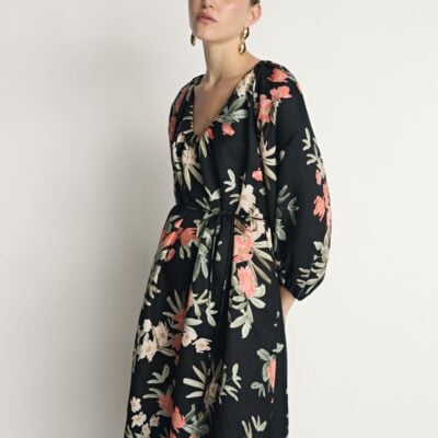 Veronika Maine Palm Floral Viscose Linen Midi Dress - Image 2