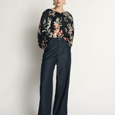 Veronika Maine Palm Floral Viscose Linen Blouse - Image 1