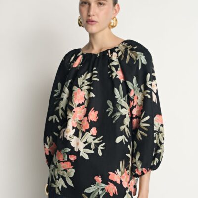 Veronika Maine Palm Floral Viscose Linen Blouse - Image 2