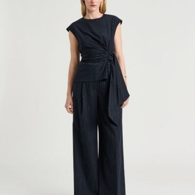 Veronika Maine Navy Pinstripe Twist Top - Image 2