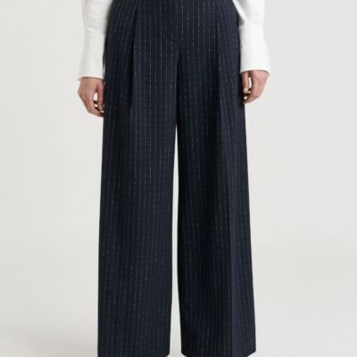 Veronika Maine Navy Pinstripe Straight Leg Pant - Image 2