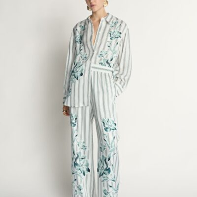 Veronika Maine Floral Pinstripe Wide Leg Pant - Image 1
