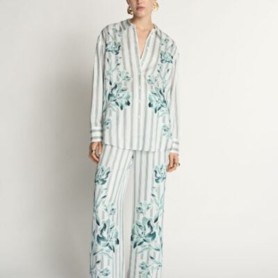Veronika Maine Floral Pinstripe Relaxed Shirt - Image 1