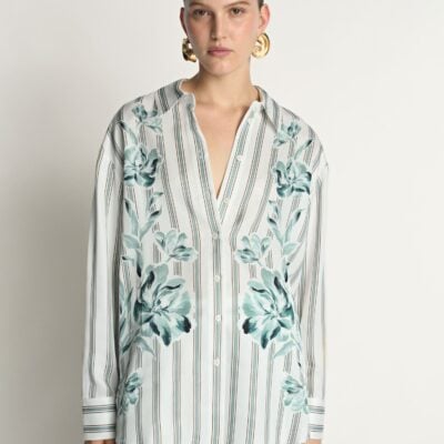 Veronika Maine Floral Pinstripe Relaxed Shirt - Image 2