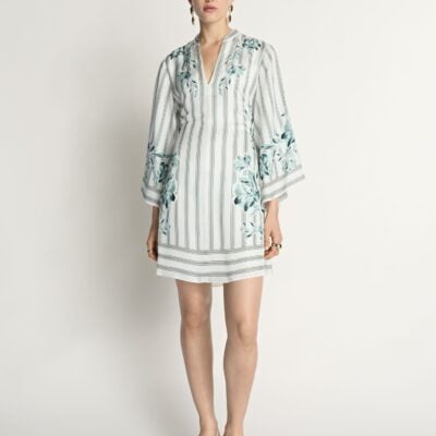 Veronika Maine Floral Pinstripe Mini Dress - Image 1