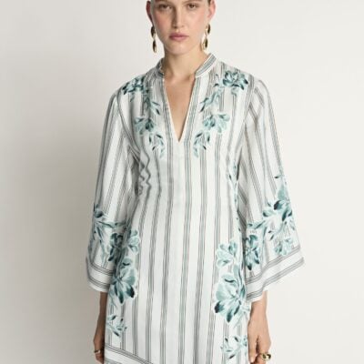 Veronika Maine Floral Pinstripe Mini Dress - Image 2