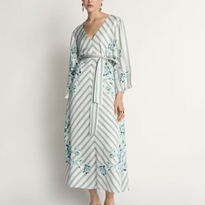 Veronika Maine Floral Pinstripe Maxi Dress - Image 1