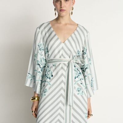 Veronika Maine Floral Pinstripe Maxi Dress - Image 2
