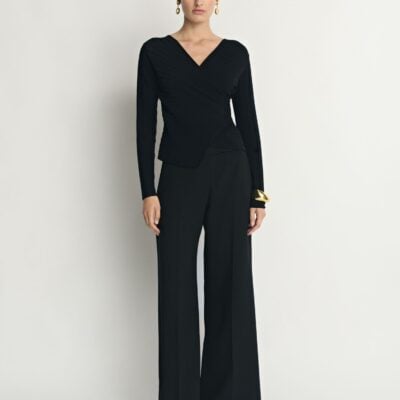 Veronika Maine Engineered Rib Long Sleeve Wrap Top - Image 1