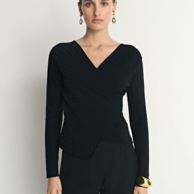 Veronika Maine Engineered Rib Long Sleeve Wrap Top - Image 2