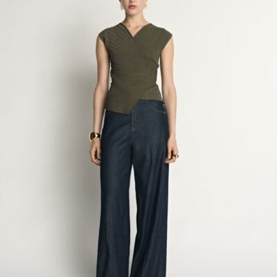 Veronika Maine Engineered Rib Cap Sleeve Wrap Top - Image 1