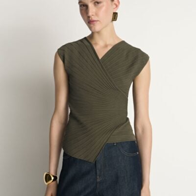 Veronika Maine Engineered Rib Cap Sleeve Wrap Top - Image 2