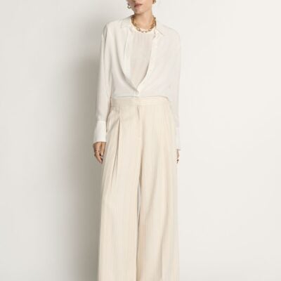 Veronika Maine Embroidered Stripe Wide Leg Pant - Image 1