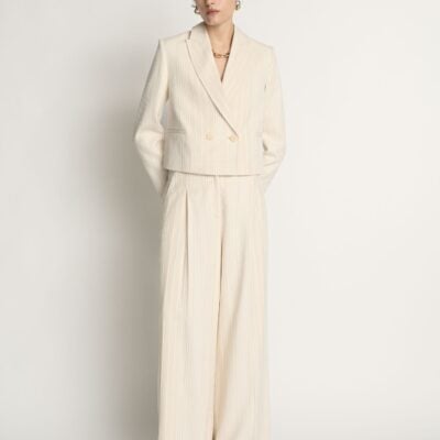 Veronika Maine Embroidered Stripe Cropped Blazer - Image 1