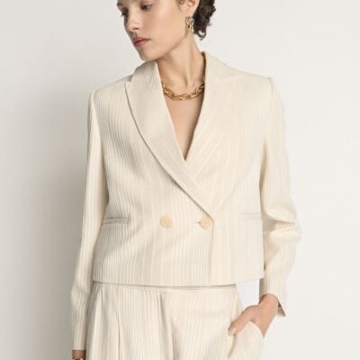 Veronika Maine Embroidered Stripe Cropped Blazer - Image 2