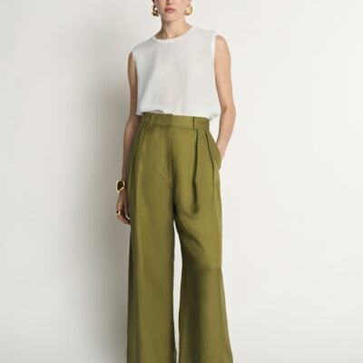 Veronika Maine Drapey Viscose Linen Wide Leg Pant - Image 1