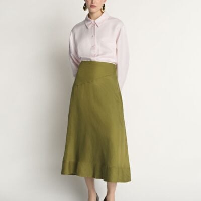 Veronika Maine Drapey Viscose Linen Midi Skirt - Image 1