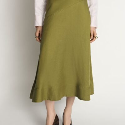 Veronika Maine Drapey Viscose Linen Midi Skirt - Image 2