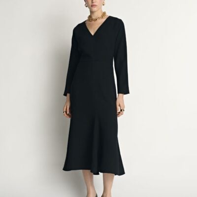 Veronika Maine Double Weave V Neck Midi Dress - Image 1