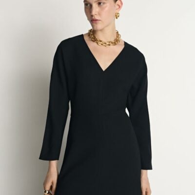 Veronika Maine Double Weave V Neck Midi Dress - Image 2