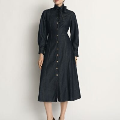 Veronika Maine Denim Tie Neck Shirtdress - Image 1