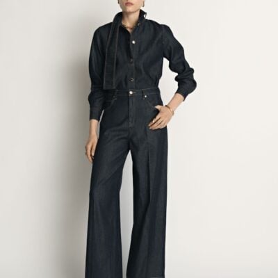 Veronika Maine Denim Tie Neck Shirt - Image 1