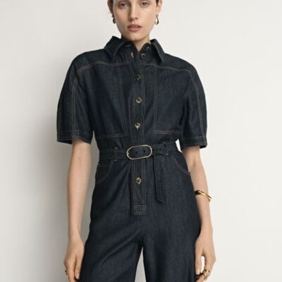 Veronika Maine Denim Belted Jumpsuit - Image 2