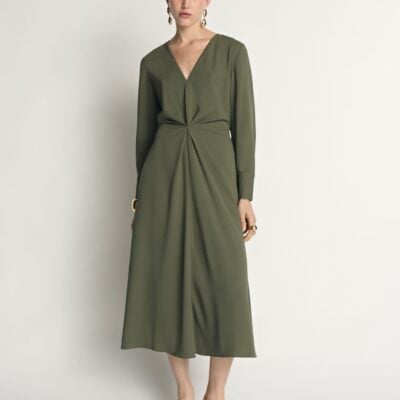 Veronika Maine Crepe Tucked Waist Midi Dress - Image 1