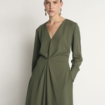 Veronika Maine Crepe Tucked Waist Midi Dress - Image 2