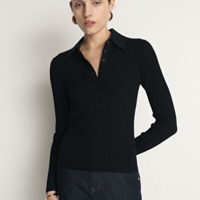 Veronika Maine Cotton Silk Ribbed Polo - Image 1