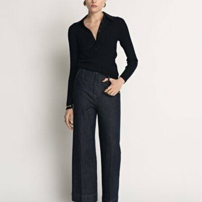 Veronika Maine Cotton Silk Ribbed Polo - Image 2